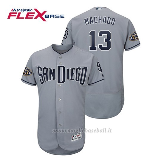 Maglia Baseball Uomo San Diego Padres Manny Machado Flex Base 50th Aniversario Road Grigio